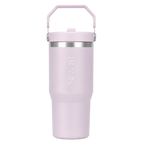 Front view of the lavender BRUNMIIA 30oz insulated tumbler with logo and upright folding handle
