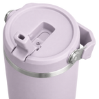 Close-up of the lavender BRUNMIIA 30oz tumbler lid with flip straw and folding carry handle