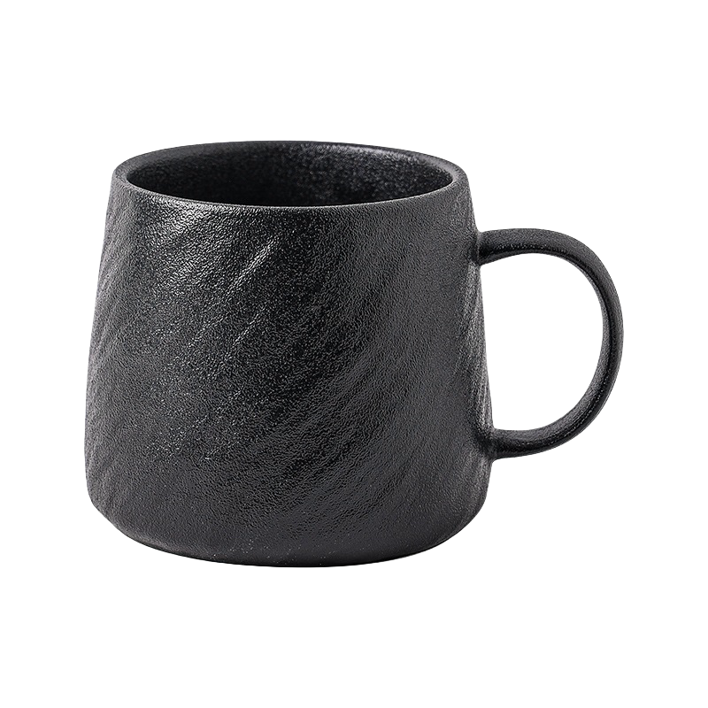 Black BRUNMIIA stone-texture ceramic mug with rounded profile and loop handle