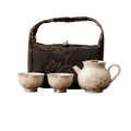 Front view of BRUNMIIA floral ceramic tea set for two with soft-sided carry bag