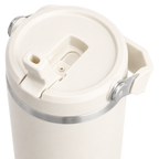 Close-up of the BRUNMIIA 30oz insulated tumbler lid with flip straw and carry handle