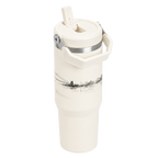 Side view of the BRUNMIIA 30oz insulated tumbler with flip straw and folding carry handle