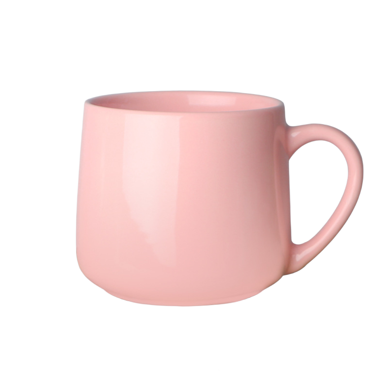 Light pink 450ml ceramic mug measuring 8.9cm high with 8.9cm opening and 7.5cm base