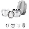 Portable double-wall glass tea set with 150ml infuser pot, 150ml cup, stainless steel filter, dust cover and carry bag