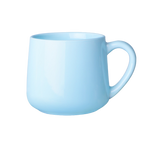 Sky blue 450ml ceramic mug measuring 8.9cm high with 8.9cm opening and 7.5cm base