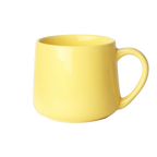 Yellow 450ml ceramic mug measuring 8.9cm high with 8.9cm opening and 7.5cm base