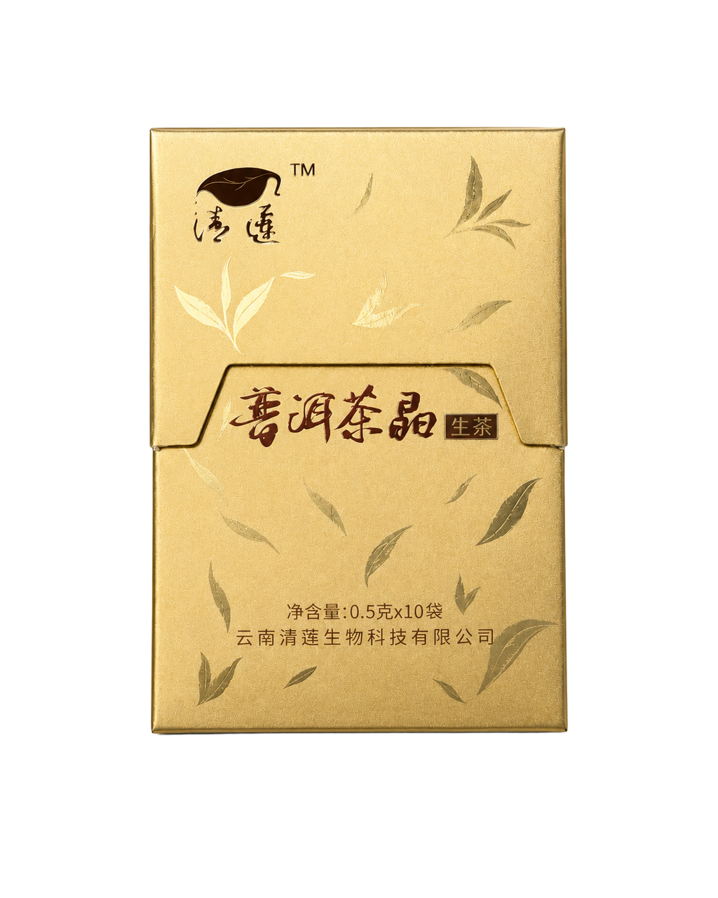 Front view of Pu-erh Tea Crystals box containing ten 0.5g sachets
